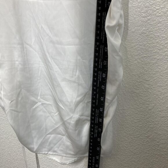 LEAU Dress Womens Small White Satin Cowl Neck Ruched Drawstring Slip Tie Straps - Picture 8 of 16